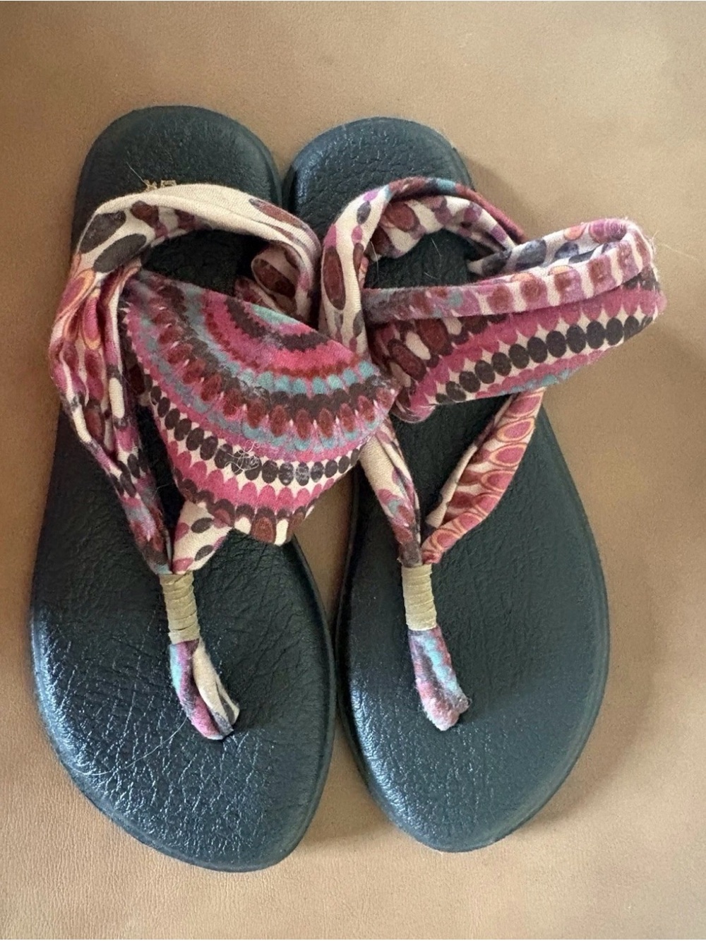Sanuk Pink Patterned Fabric Slingback Sandals